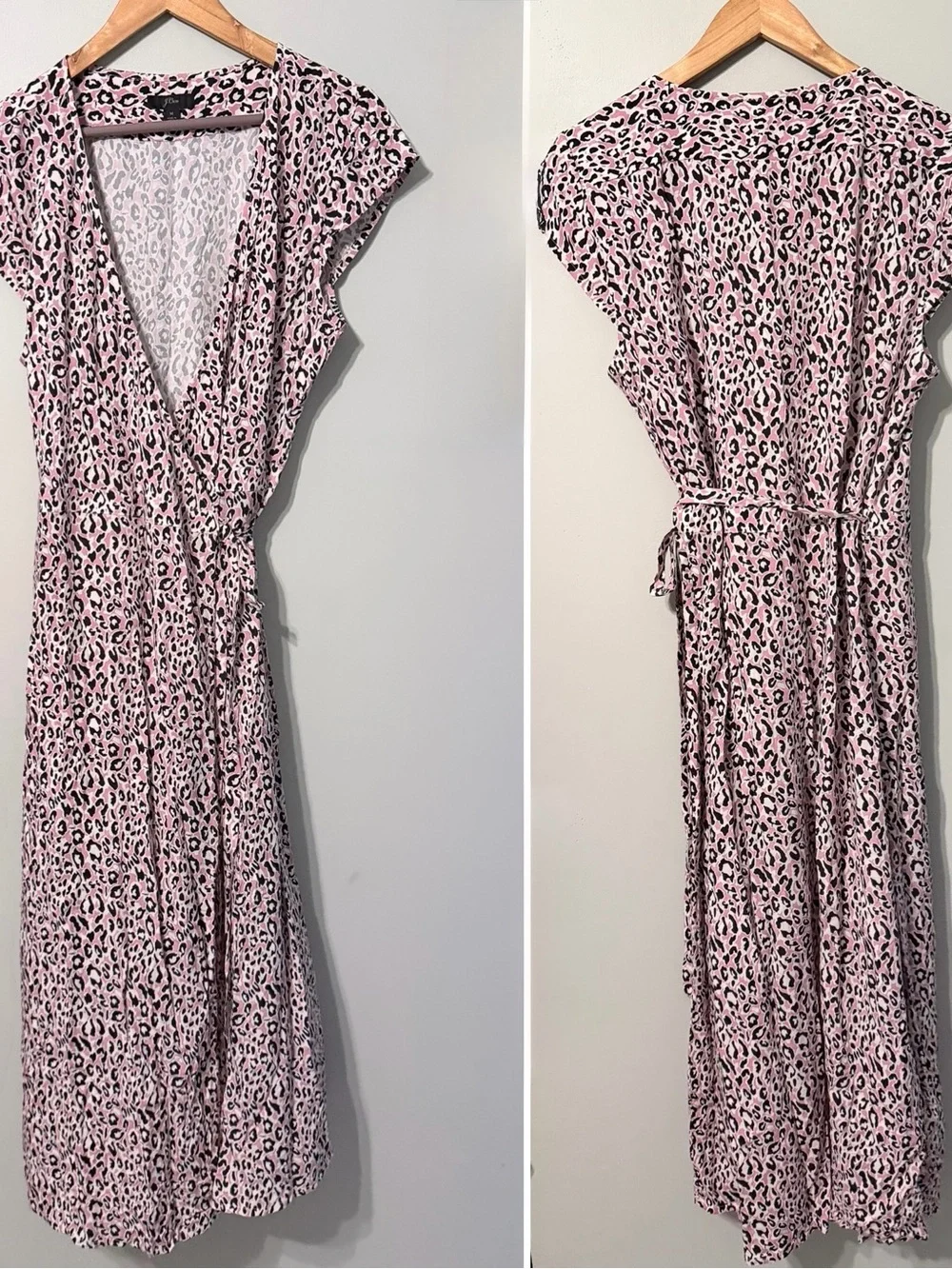 J. Crew Pink Leopard-Print Wrap Midi Dress